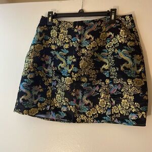 SHEIN- Black and Gold Satin Asian Dragon Print Mini Skirt